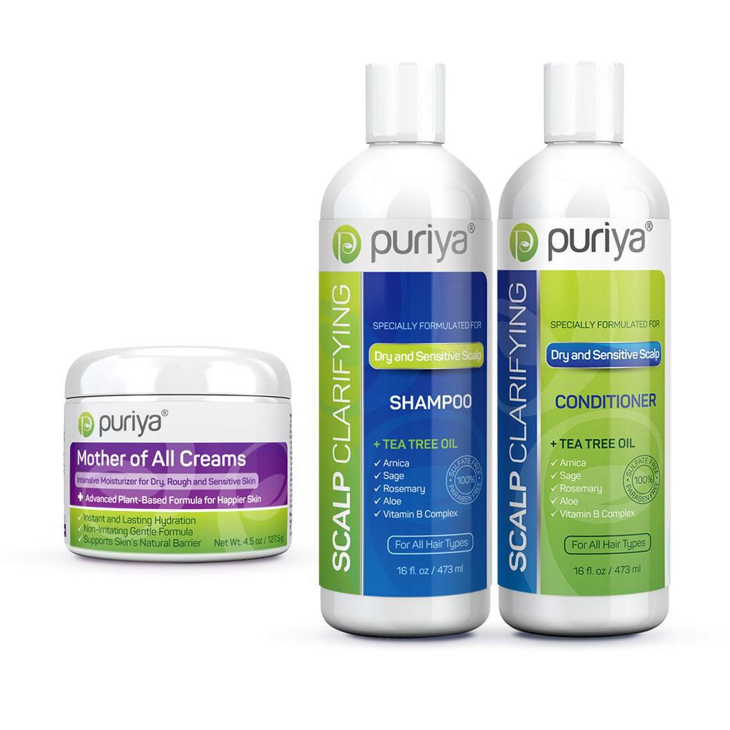 Mother of All Creams (Light Peppermint), Scalp Clarifying Shampoo, and Scalp Clarifying Conditioner Bundle